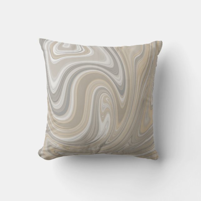 Beige and Grey Swirls Neutral Decor Throw Pillow (Front)