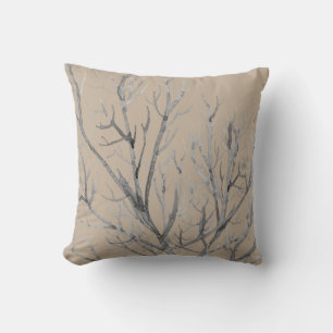 Beige and Grey Watercolor Branches Throw Pillow