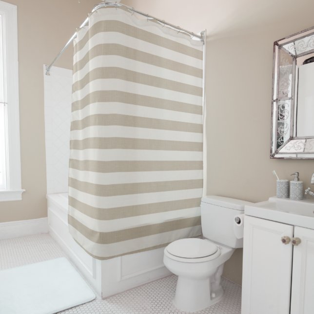 Beige and Ivory Stripes | Farmhouse Bathroom Decor (In Situ)