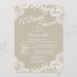 Beige and Lace Bridal Shower Invitation