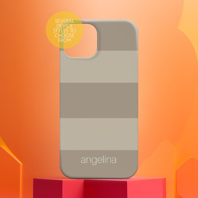 Beige and Linen Modern Striped Pattern Custom Name Case-Mate iPhone Case (Personalized Case-Mate Phone Case - Choose Your Device and Add Text or Completely Customize)