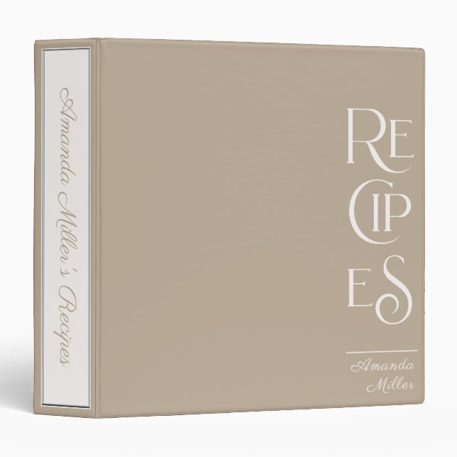 Beige and Linen Unique Elegant Recipe Cookbook  Binder (Front/Spine)