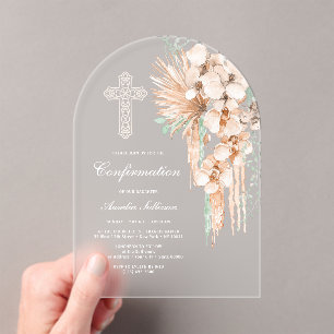 Beige and Mint Bouquet Arch Confirmation Acrylic Invitations