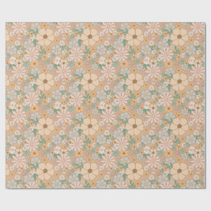 Beige and Mint Green Floral with Soft Vintage Look Wrapping Paper