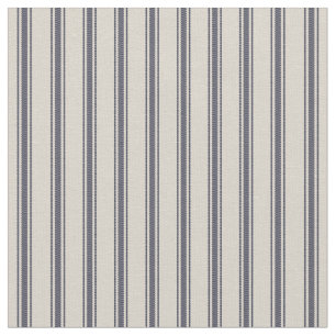 Beige and Navy Blue Classic Ticking Stripes Fabric