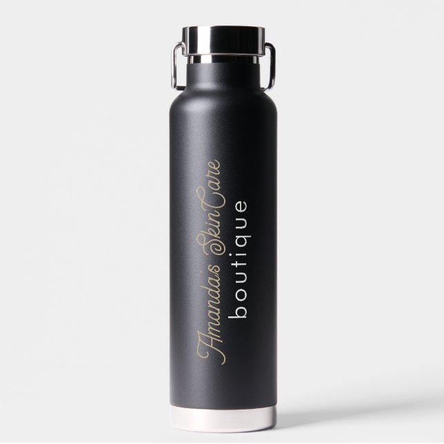 Beige and Olive Green Typography Design Water Bottle (Front)