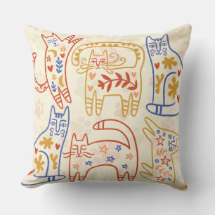 Beige and Orange Blue Simple Creative cat Throw Pillow