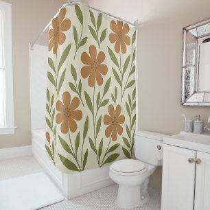 Beige and Orange Floral Shower Curtain