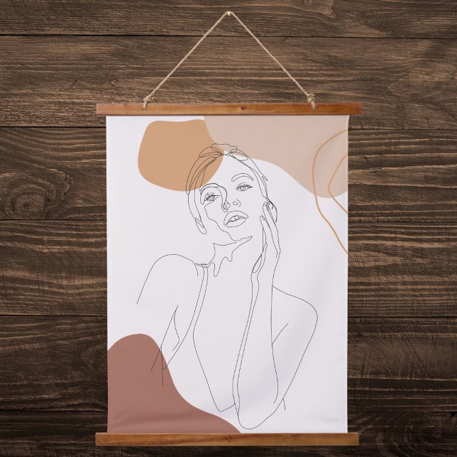 Beige and Peach Modern Line Art Hanging Tapestry (Creator Uploaded)