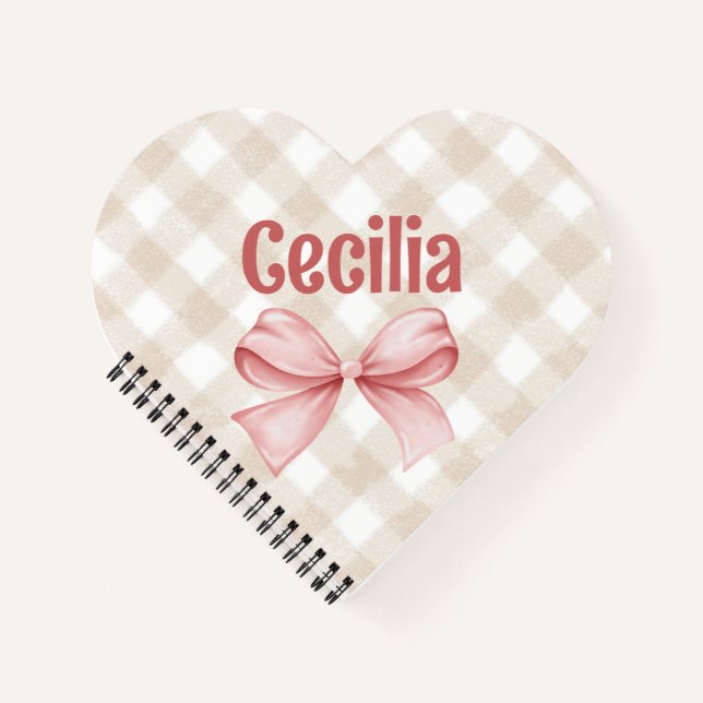 Beige and pink gingham with watercolor bow  notebook (Front)