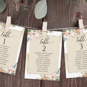 Beige and Pink Seating Plan Cards with Guest Names