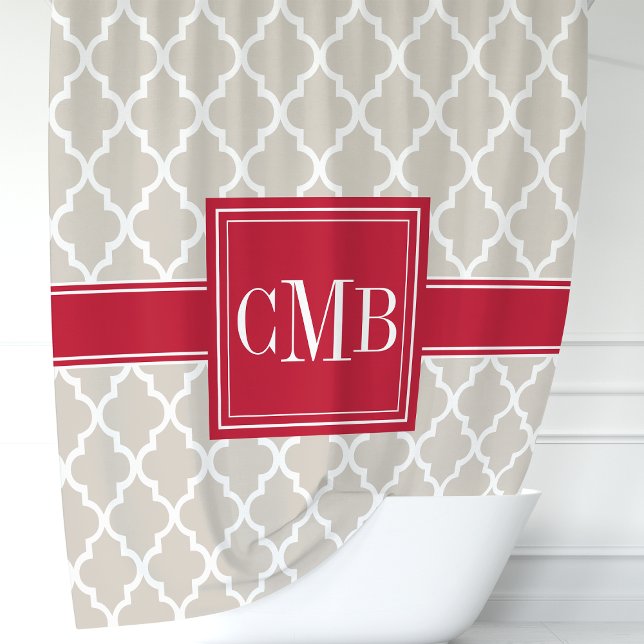 Beige and Red Moroccan Quatrefoil Monogram (Creator Uploaded)