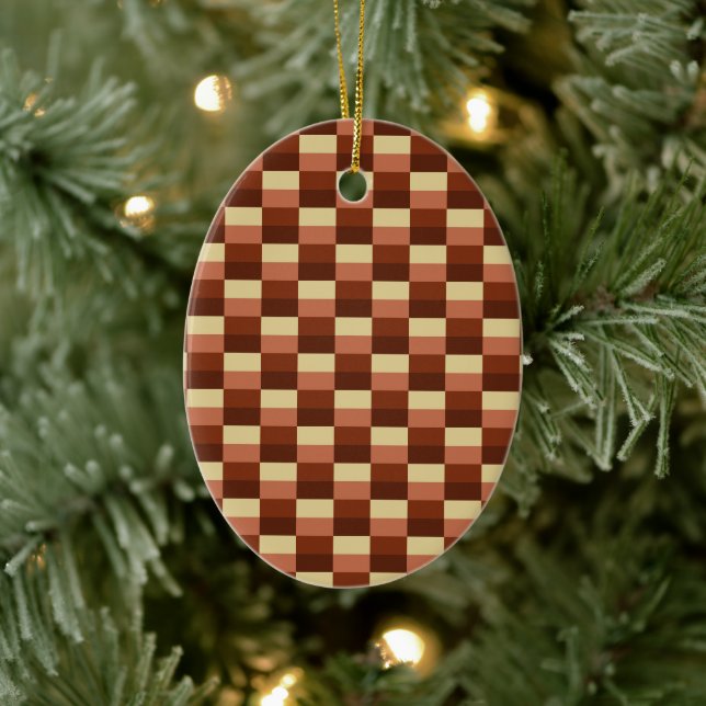 Beige and Rusty Color Blocks Ceramic Ornament (Tree)