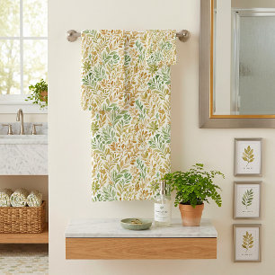 Beige and sage floral pattern bath towel set