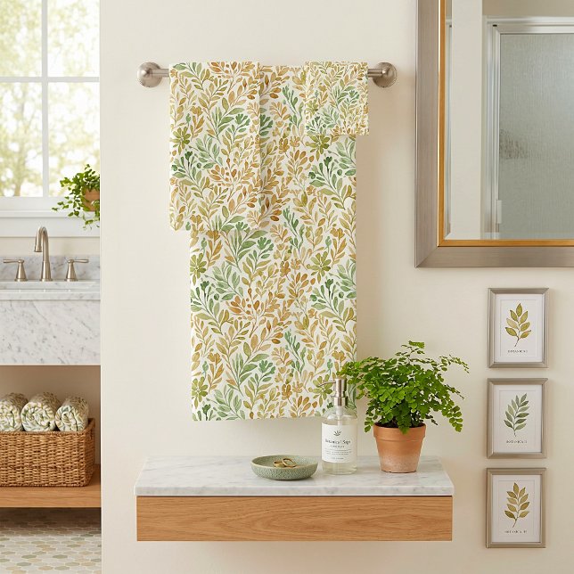 Beige and sage floral pattern bath towel set (Creator Uploaded)