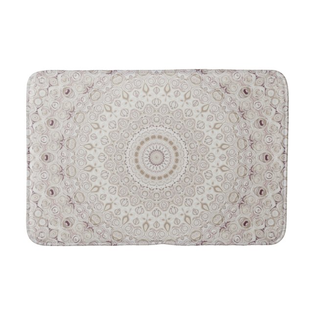Beige and Taupe Mandala Pattern Design Bath Mat (Front)