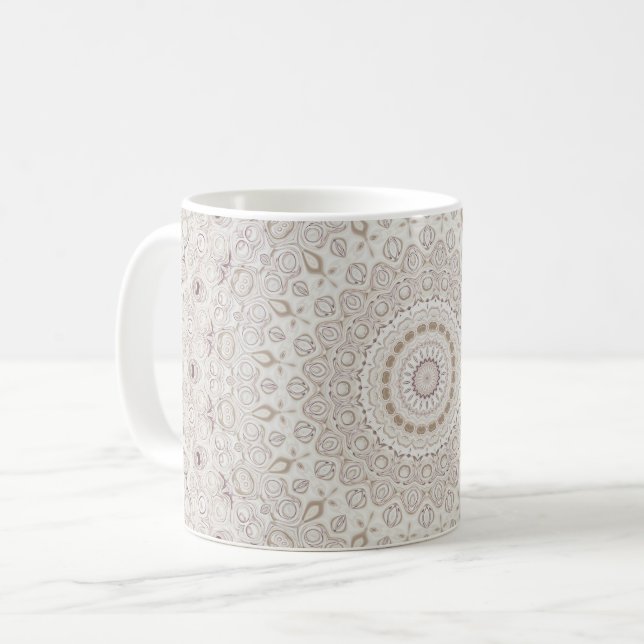 Beige and Taupe Mandala Pattern Design Coffee Mug (Front Left)