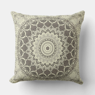 Beige and Taupe Mandala Pattern Design Throw Pillow