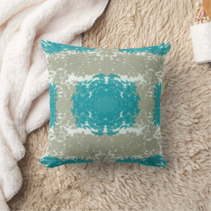 Beige and Teal Throw Pillow
