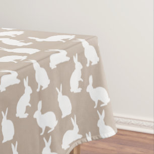 Beige And White Bunnies Modern Neutral Easter Tablecloth