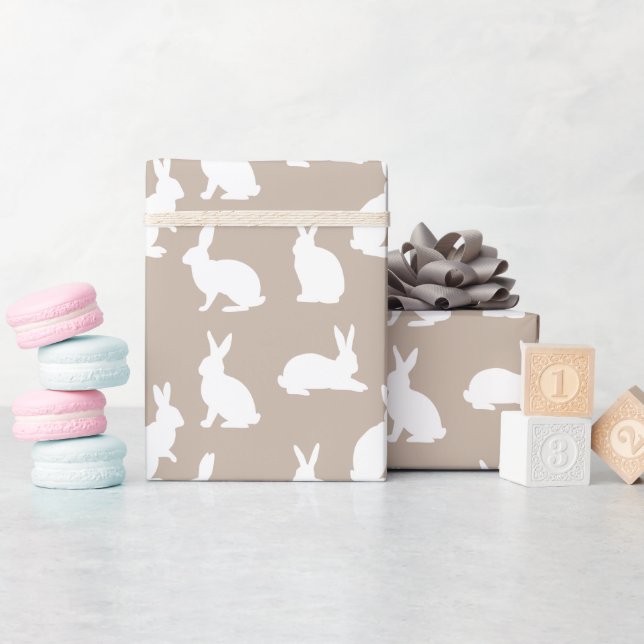 Beige And White Bunny Rabbit Pattern Cute Easter Wrapping Paper (Baby Shower)