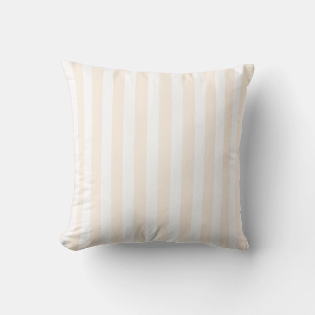 Beige and white candy stripes throw pillow (Front)