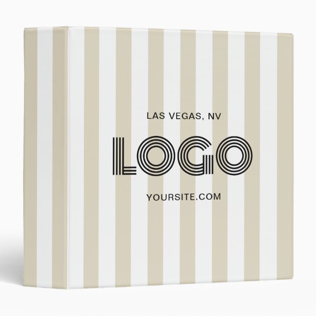Beige and White Classic Stripe Logo Binder (Front/Spine)