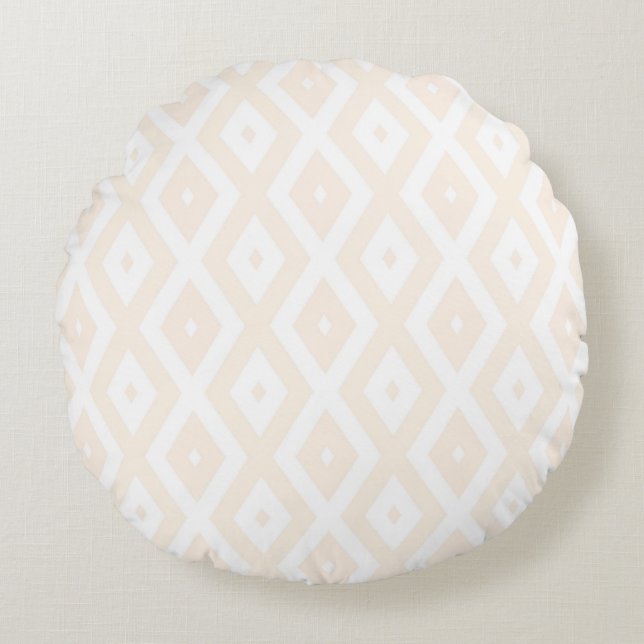 Beige and white diamond pattern round pillow (Front)