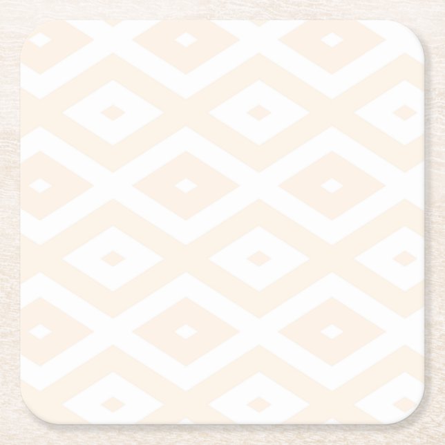 Beige and white diamond pattern square paper coaster (Front)