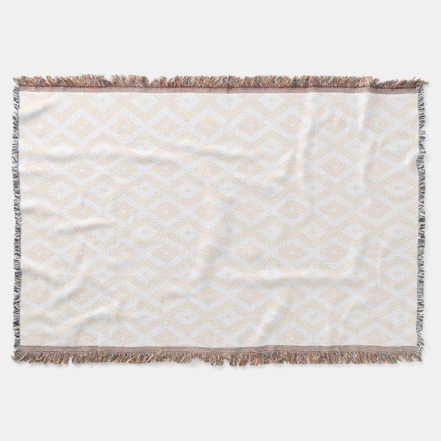 Beige and white diamond pattern throw blanket (Front)