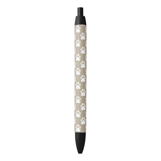 Beige And White Dog Paws Pattern Black Ink Pen (Front Vertical)