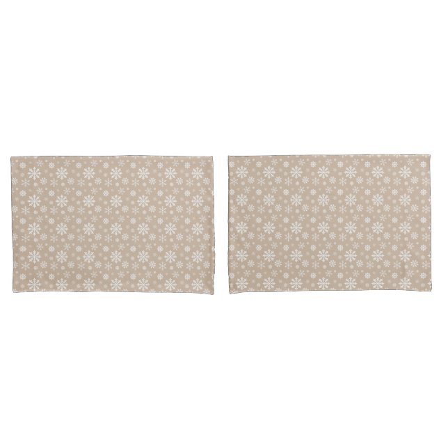 Beige And White Festive Winter Snowflake Pattern Pillowcase (Front-Set)