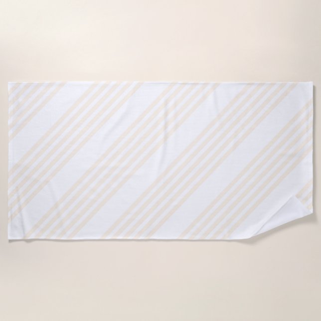 Beige and white five stripe pattern beach towel (Front)