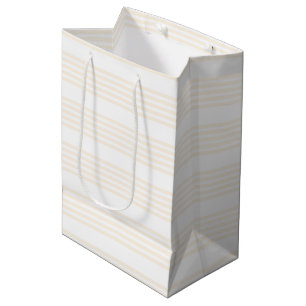 Beige and white five stripe pattern medium gift bag