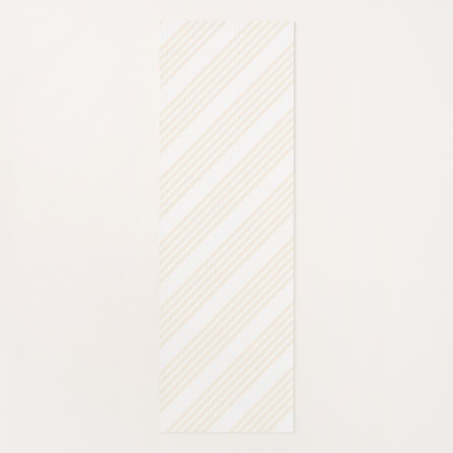 Beige and white five stripe pattern yoga mat (Front)