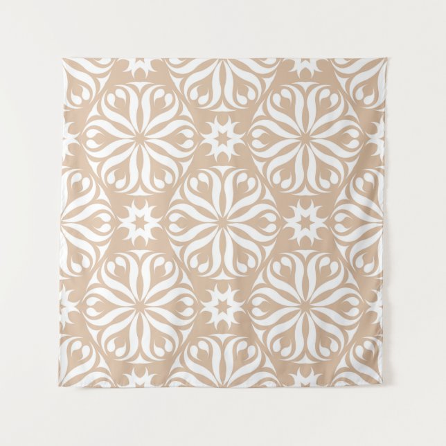 Beige and white floral ornament. Seamless patterna Tapestry (Front)