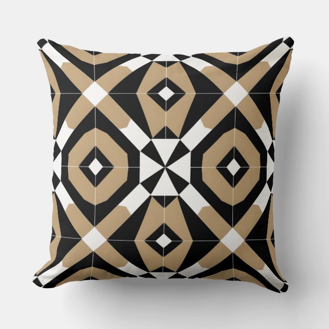 Beige and White Geometric Diamond  Throw Pillow (Front)