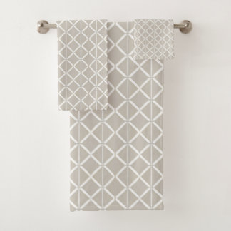 Beige and White Geometric Towel