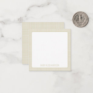 Beige and White Gingham Plaid Personalized Card