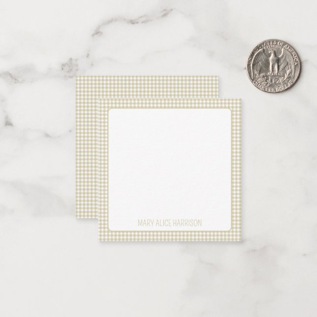 Beige and White Gingham Plaid Personalized Card (Front/Back In Situ)