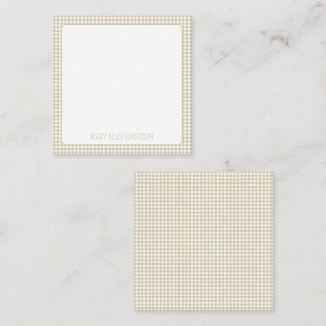 Beige and White Gingham Plaid Personalized Card (Front/Back)