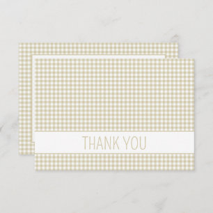 Beige and White Gingham Plaid Personalized Thank You Card