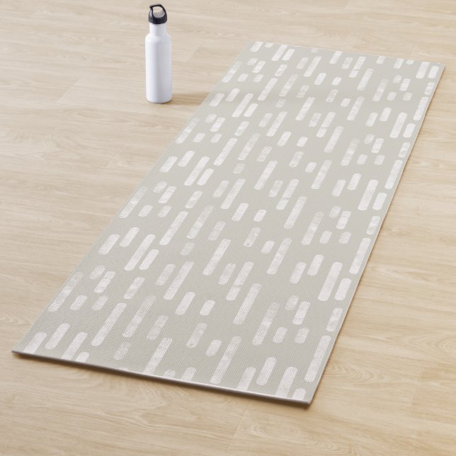 Beige and White Inky Rounded Lines Pattern Yoga Mat (In Situ)