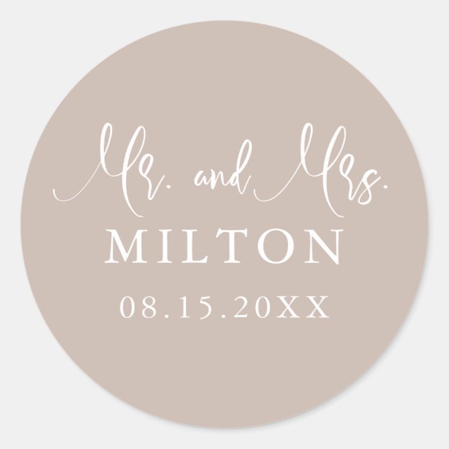 Beige and White Neutrals Wedding Classic Round Sticker (Front)