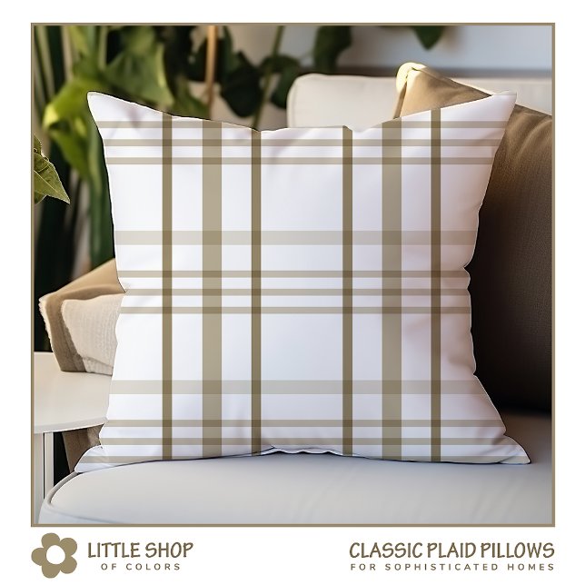 Beige and White Plaid Throw Pillow (Creator Uploaded)