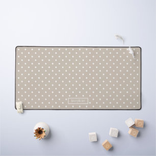 Beige And White Polka Dots Pattern With Name Desk Mat