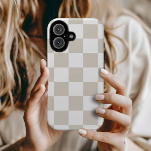 Beige and White Retro Check iPhone 16 Case