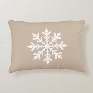 Beige And White Snowflake Silhouette Festive Accent Pillow