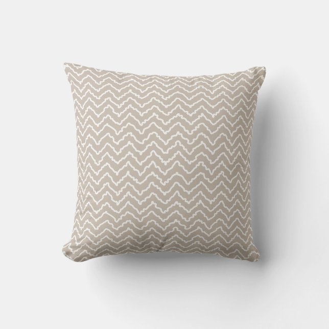 Beige And White Squiggly Chevron Zigzag Pattern Throw Pillow (Front)