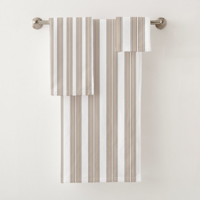 Beige and White Striped Bath Towel Set (Insitu)